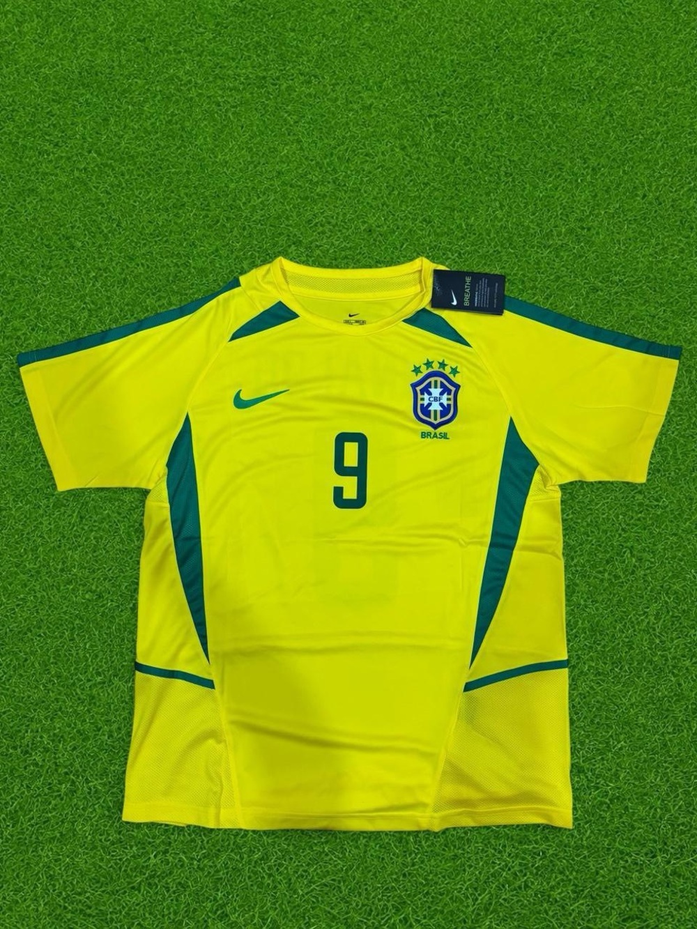 RETRO 2002 FIFA WORLD CUP BRAZIL RONALDO 9 FOOTBALL JERSEY NIKE SIZE-L
